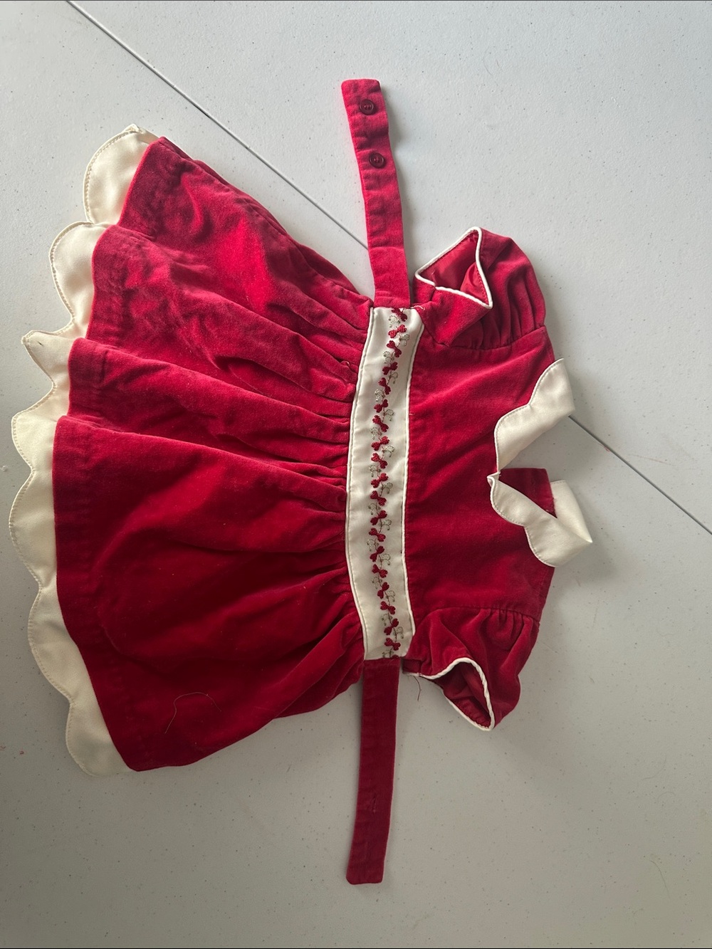 Classic Red Velvet Girls Dress with Cream Trim #D8